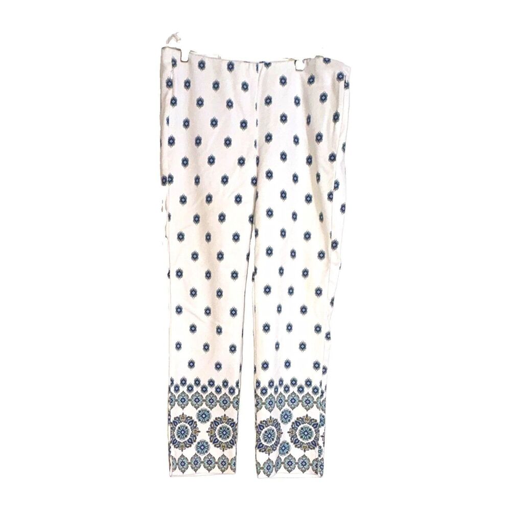 J. Jill Cotton Blend Geometric Pull-On Stretch Straight Leg Pants 12 27" Inseam
